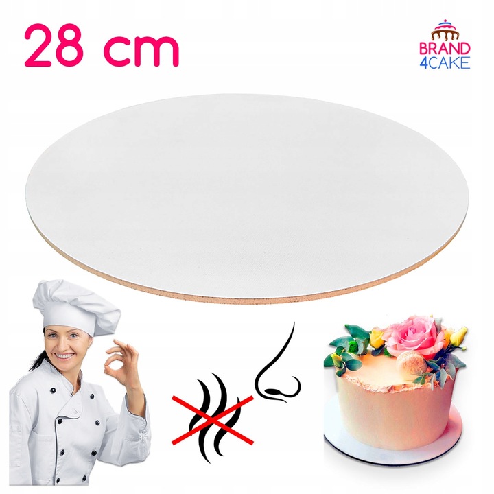Podkład pod tort HDF BEZZAPACHOWY 28 cm 5 szt Biały Okrągły Brand4Cake