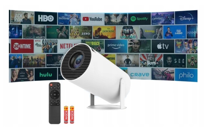 PROJEKTOR RZUTNIK ANDROID TV WIFI MINI 4K PRZENOŚNY SMART GŁOŚNIK OBROTOWY