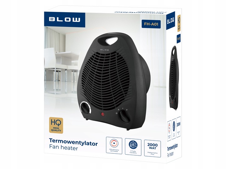 MOCNY TERMOWENTYLATOR ELEKTRYCZNY FARELKA GRZEJNIK TERMOSTAT 2000W