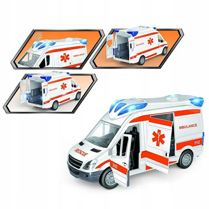 AMBULANS KARETKA POGOTOWIA AUTO Z DŹWIĘK POGOTOWIE OTWIERANE DRZWI ŚWIATŁO