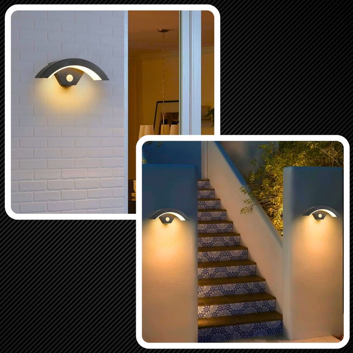 Kinkiet Ścienny Zewnętrzny Lampa Elewacyjna Czujnik Ruchu Zmierzchu 12W