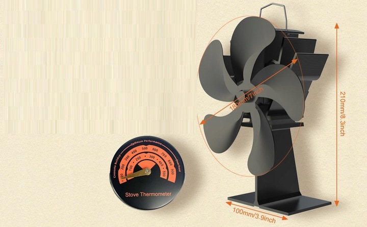 WENTYLATOR KOMINKOWY DO PIECA 5 ŁOPATEK CICHY WIATRAK 40DB ZASILANY