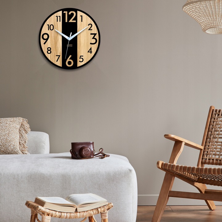 Zegar ścienny drewniany Dębowy LINCOLN - 33 cm cichy, zegar do salonu