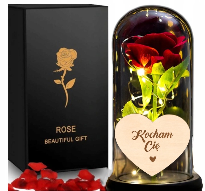 WIECZNA RÓŻA W SZKLE LED PREZENT NA DZIEŃ BABCI KOBIET WALENTYNKI GRAWER