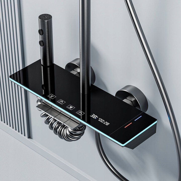 PRYSZNIC KOLUMNOWY Z WYŚWIETLACZEM LCD BATERIĄ TERMOSTATEM DESZCZOWNICA 4w1