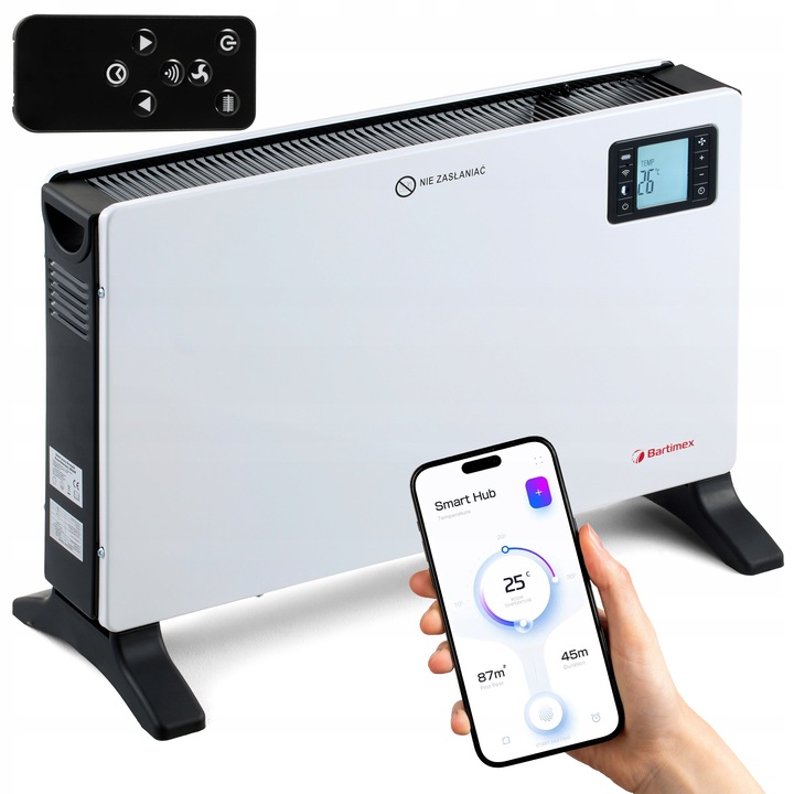 GRZEJNIK ELEKTRYCZNY WiFi KALORYFER KONWEKTOROWY 2000W + PILOT LCD