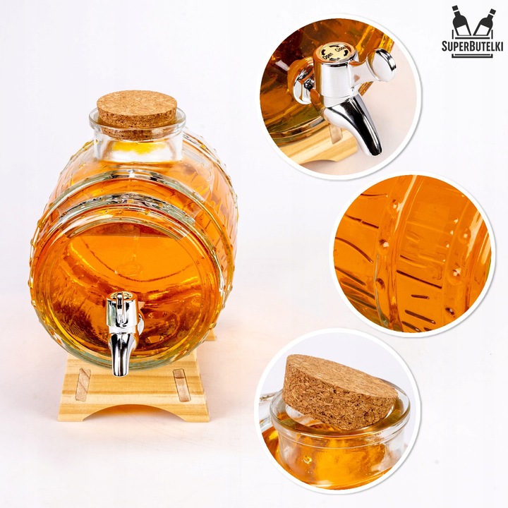Beczka szklana z kranikiem 2L beczułka antałek karafka do whisky na wodę