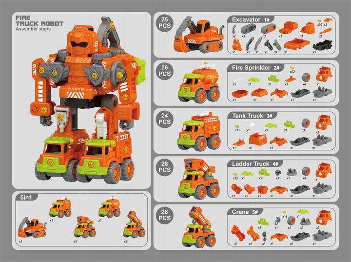 AUTO ROBOT DO SKRĘCANIA 5w1 LED TRANSFORMER XXL ZABAWKA KONSTRYKCYJNA