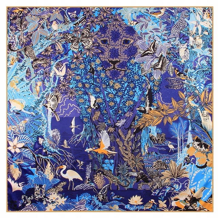 SZAL SZALIK jedwab Apaszka chusta niebieska złota