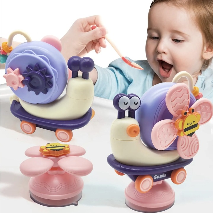 INTERAKTYWNY SENSORYCZNY ŚLIMAK 4w1 SPINER Z PRZYSSAWKĄ DLA NIEMOWLĄT