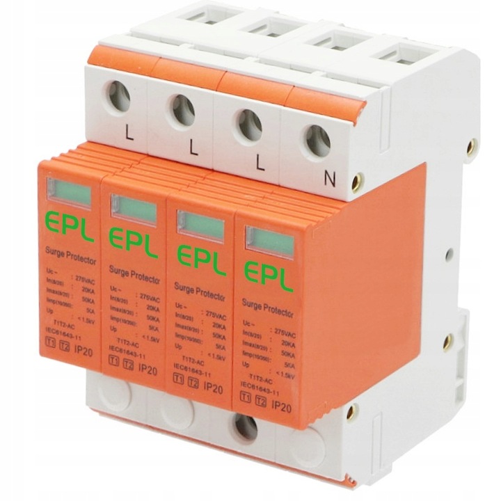 OGRANICZNIK OCHRONNIK PRZEPIĘĆ PRZEPIĘCIOWY 3-FAZ B+C T1 T2 4P 5kA AC