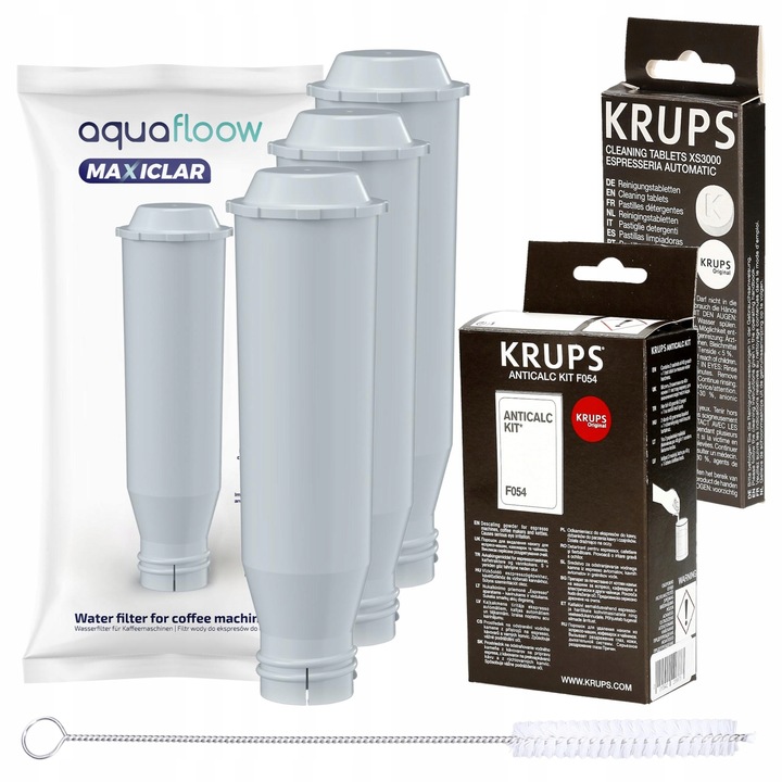 3x filtr Aquafloow do ekspresu Krups + odkamieniacz F054 + tabletki