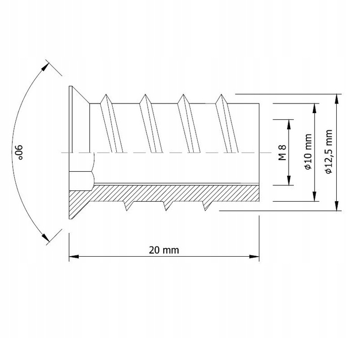 Mufa do drewna M8 x 20 mm 100 szt. dwugwintowa wkręcana z kołnierzem
