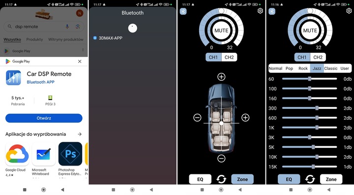 Wzmacniacz dźwięku 4x50W 10 kanałów DSP do radia z android Bluetooth