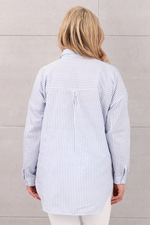 BAWEŁNIANA KOSZULA DAMSKA OVERSIZE WZÓR W PASKI LUŹNA DUŻE ROZMIARY