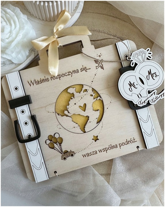 Kartka WALIZKA NA ŚLUB WESELE na pieniądze GRAWER prezent pamiątka