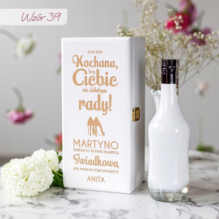 PODZIĘKOWANIE DLA ŚWIADKOWEJ SKRZYNKA NA ALKOHOL PREZENT DLA ŚWIADKOWEJ