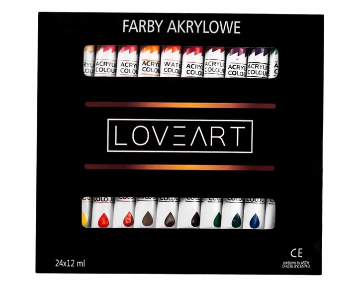 Farby akrylowe 24x12 ml Loveart Zestaw 24 kolorów farb akrylowych do płótna