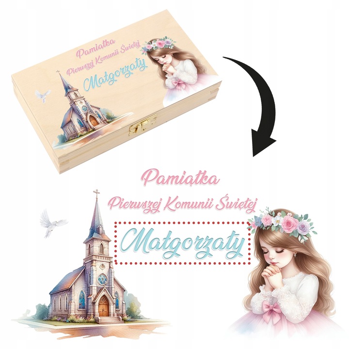 Pamiątka Pierwszej Komunii Świętej Prezent na Komunię Pudełko na pieniądze