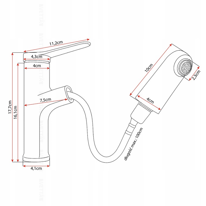 Bateria stojąca VETTÄ umywalkowa WYCIĄGANA kran do umywalki zlewu