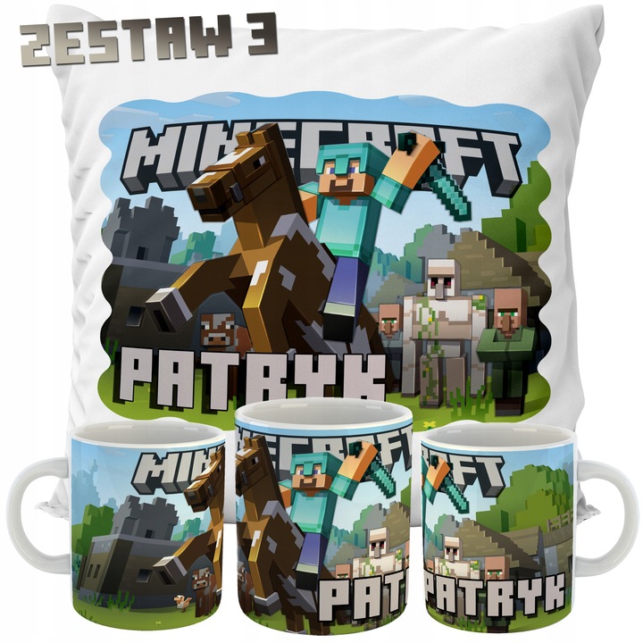ZESTAW PODUSZKA + KUBEK MINECRAFT IMIĘ PREZENT