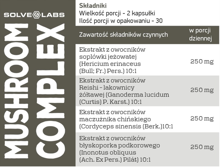 SOLVE LABS Mushroom Complex (4 grzyby) w kapsułkach 60 kapsułek
