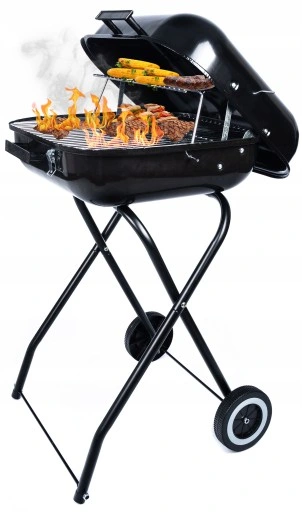 GRILL Węglowy na brykiet Ogrodowy PRZENOŚNY turystyczny WÓZEK POKRYWA
