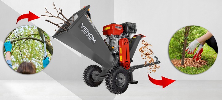 POTĘŻNY ROZDRABNIACZ SPALINOWY DO GAŁĘZI 120 MM SILNIK 420 CC ZACZEP