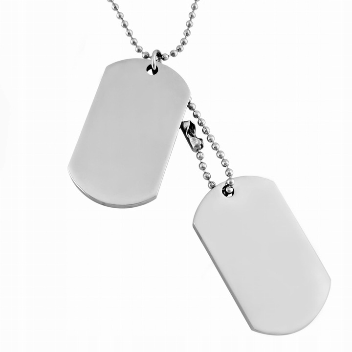 Nieśmiertelnik Z Grawerem Ze Stali Męski Podwójny Z Łańcuszkiem I Pudełkiem