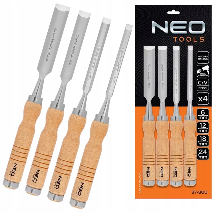 Zestaw Dłut Stolarskich do Drewna 4 szt. 6 12 18 24 mm NEO TOOLS