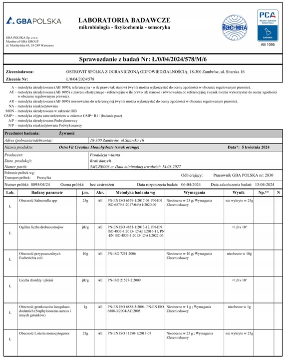 OstroVit Creatine Monohydrate 300 g KREATYNA