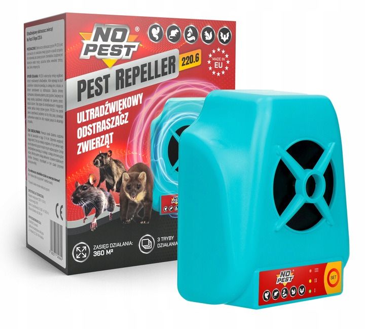 ULTRADŹWIĘKOWY ODSTRASZACZ NA KUNY MYSZY SZCZURY ŁASICE NO PEST 220.6