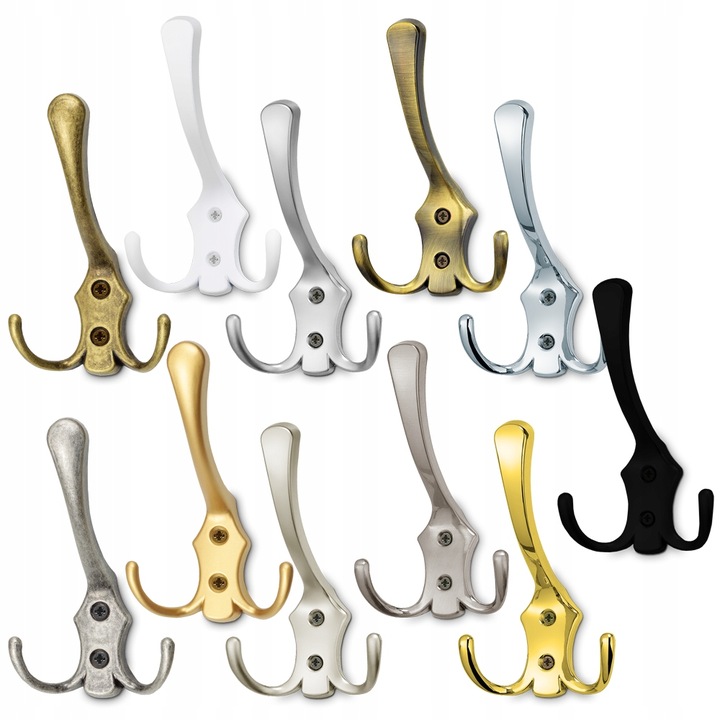 3x WIESZAK NA UBRANIA WIESZAK MEBLOWY CHROM MATOWY HACZYK ŚCIENNY