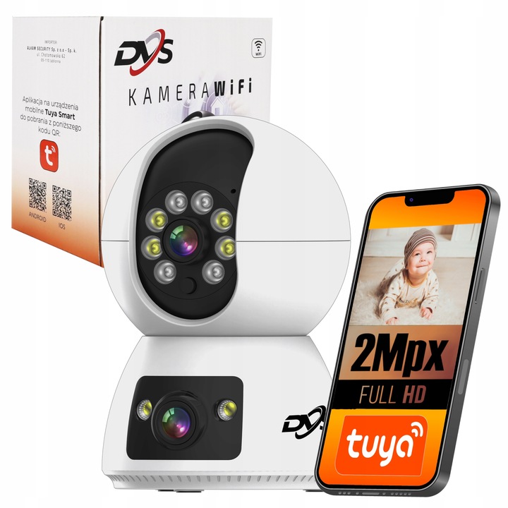WĘWNĘTRZNA KAMERA WIFI OBROTOWA NIANIA SZEROKI KĄT 2 OBIEKTYWY 2Mpx TUYA