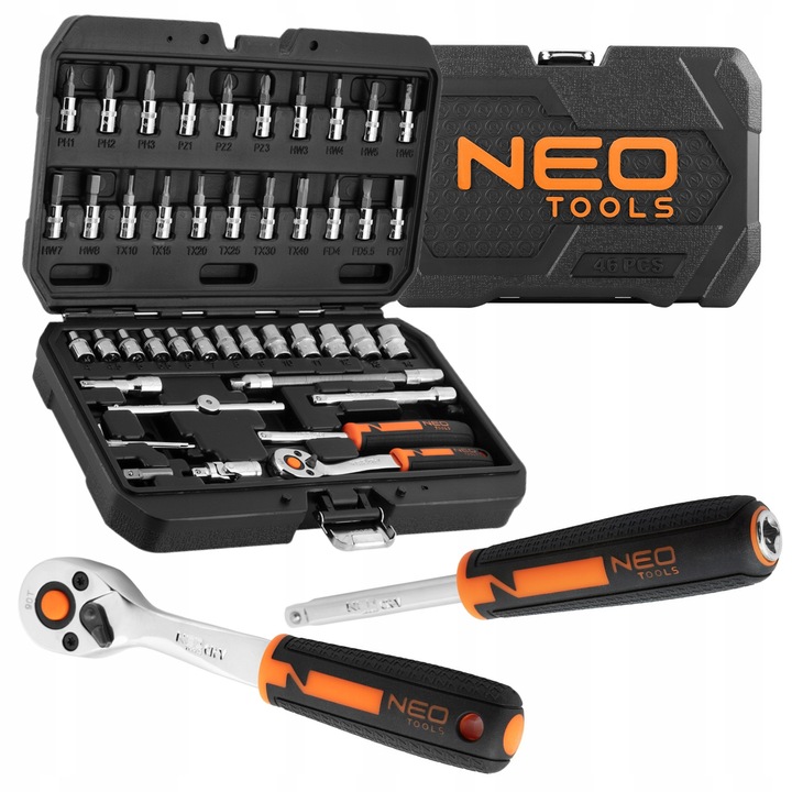 NEO 10-004 ZESTAW KOMPLET KLUCZE NASADOWE 1/4'' 46el CRV NASADKI TORX BITY