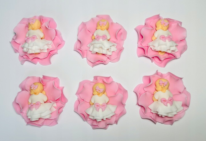 BOBAS CUKROWY na Płatkach różowy tort dekoracja chrzest roczek ozdoba