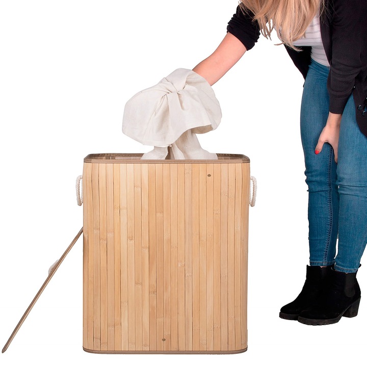 KOSZ BAMBUSOWY NA PRANIE BIELIZNĘ Z POKRYWĄ POJEMNIK DUŻY 150L BAMBUS
