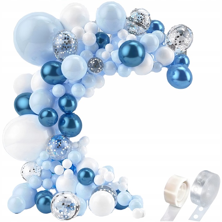 GIRLANDA BALONOWA XXL BALONY BIAŁA NIEBIESKA SREBRNA ROCZEK CHRZEST