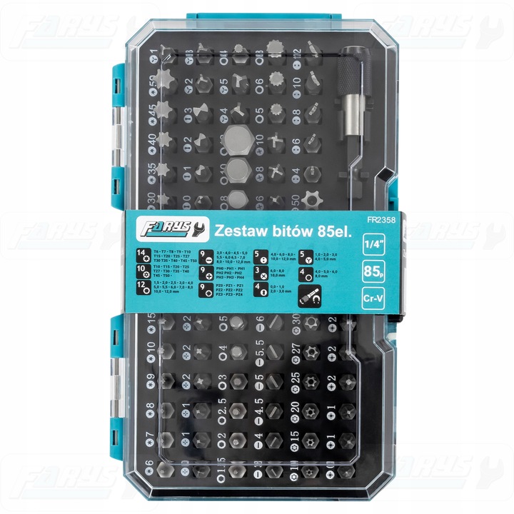 Zestaw bitów 85 el. TORX, IMBUS, SPLINE, PH, PZ, SL FR2358