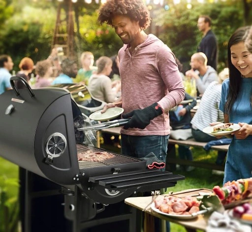 GRILL WĘGLOWY OGRODOWY 2 RUSZTY CHROMOWANE 2 PÓŁKI POPIELNIK TERMOMETR STAL