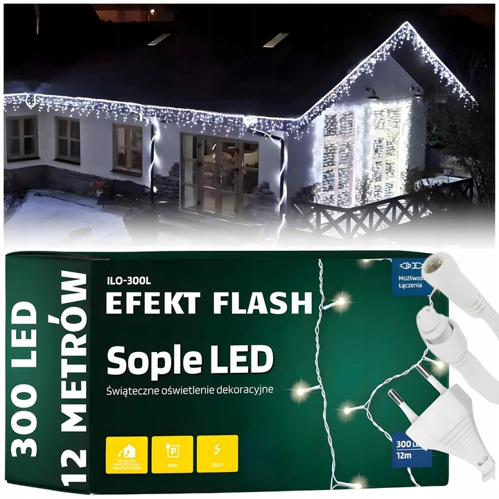 LAMPKI SOPLE LED ZEWNĘTRZNE ŚWIATEŁKA ŚWIĄTECZNE FLASH 300LED GRUBY PRZEWÓD