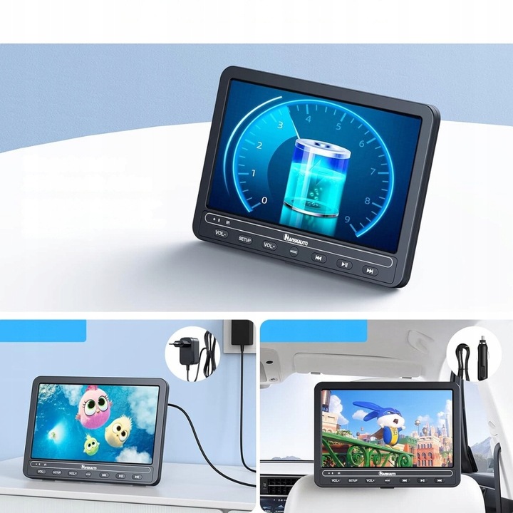 NAVISKAUTO Przenośny odtwarzacz DVD 10,5” z 2 monitorami do samochodu