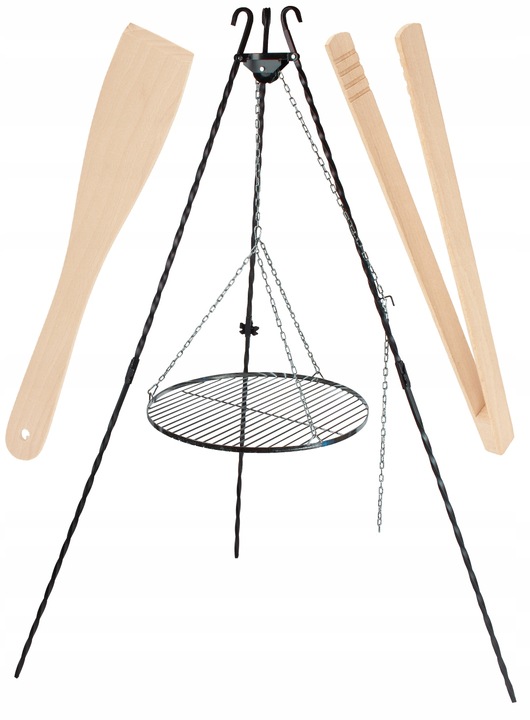 GRILL OGRODOWY TRÓJNÓG KUTY + RUSZT 60 CM WISZĄCY