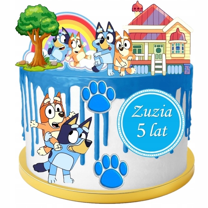 WYDRUK CUKROWY Opłatek na tort NIEBIESKI PIES PIESEK + TABLICZKA Z TEKSTEM