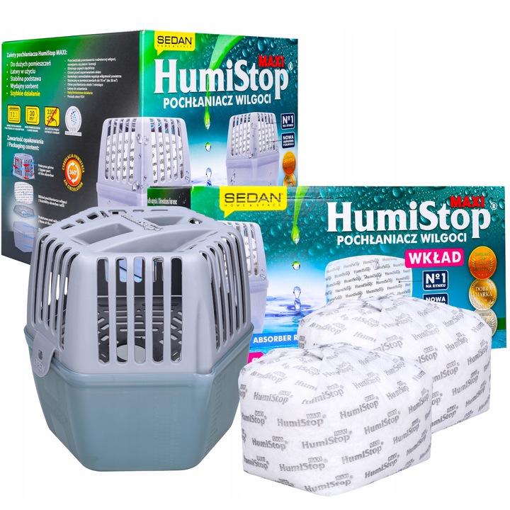 HumiStop MAXI Pochłaniacz Wilgoci Atest PZH Wskaźnik 800g na 30m2
