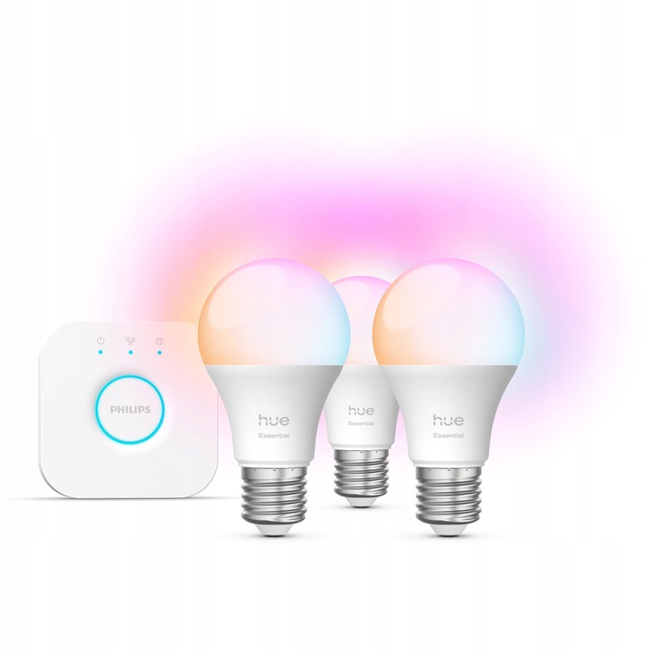 Żarówka LED E27 8W RGB Inteligentna 3 szt. + Mostek Philips HUE