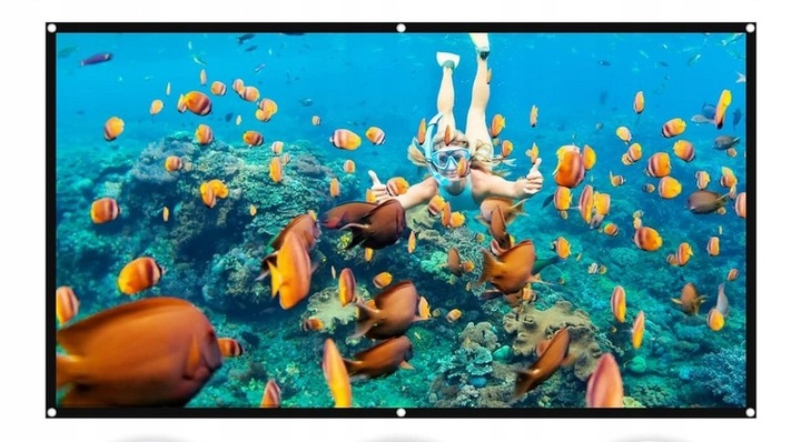 Duży EKRAN PROJEKCYJNY mata przenośna zwijana 100” 221x124 16:9 HDREADY 4K