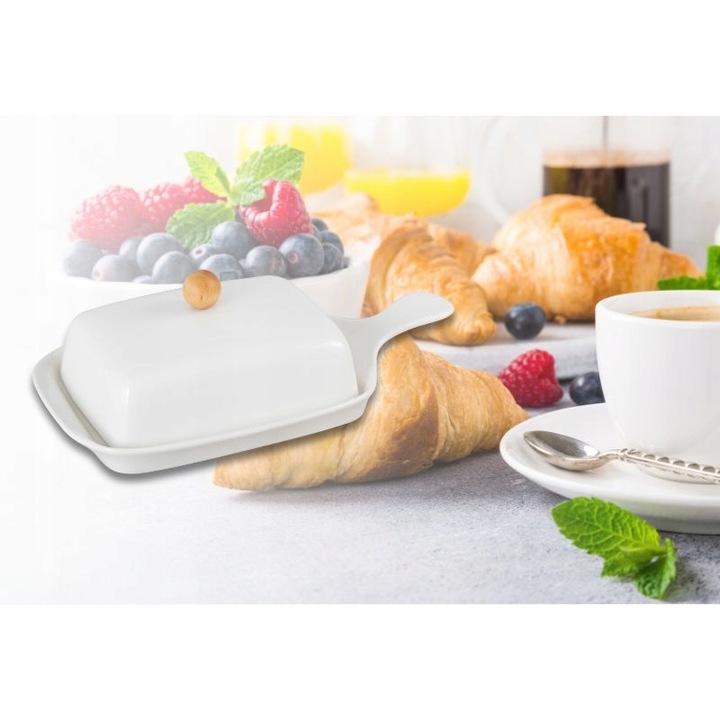Maselniczka ceramiczna z przykrywką i rączką biała