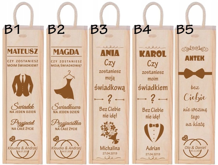 PODZIĘKOWANIA DLA RODZICÓW ŚWIADKÓW CHRZESTNYCH ŚLUB SKRZYNKA NA WINO