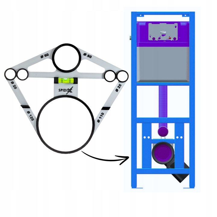 SZABLON WZORNIK OTWORÓW DO PŁYTEK DO GEBERIT Z LIBELLĄ POZIOMICA
